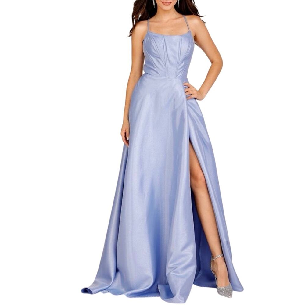 LUCCI LU Style 1263 Lace Up Ball Gown in Blue Size 12 New with Tag MSRP $498